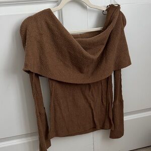 Free People Off-the-Shoulder Ribbed Brown Sweater